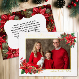 Weihnachts-Poinsettia-Blume Foto Folien Feiertagspostkarte
