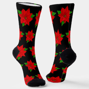 Weihnachts-Poinsettia-Blume in Schwarz Socken