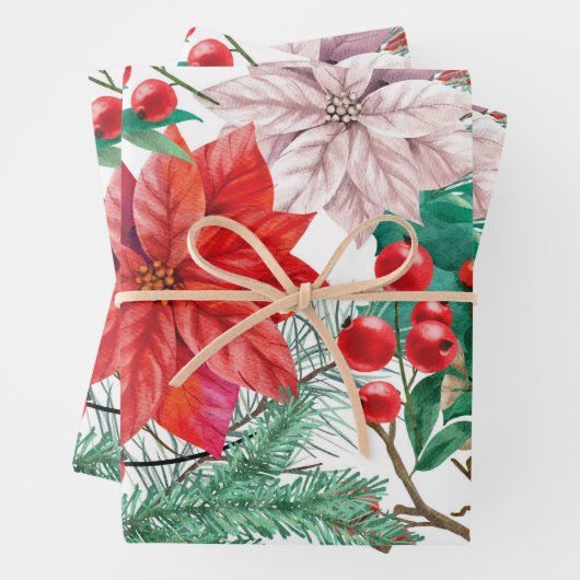 Weihnachts-Poinsettia Blume Xmas Muster Geschenkpapier Set (Beispiel)