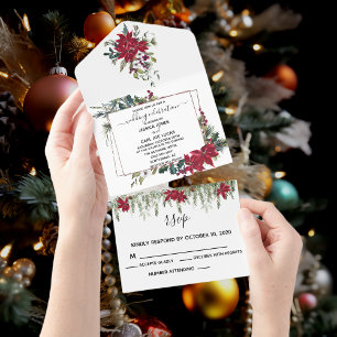 Weihnachts-Poinsettia-Blumen-Holiday-Winter All In One Einladung