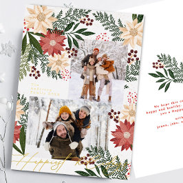 Weihnachts Poinsettia Botanicals FotoCollage Folien Feiertagskarte