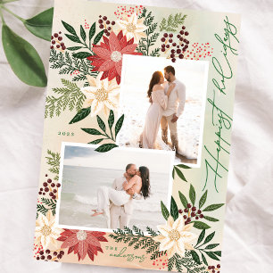 Weihnachts-Poinsettia-Botanik-Foto-Collage Frohe W Feiertagskarte