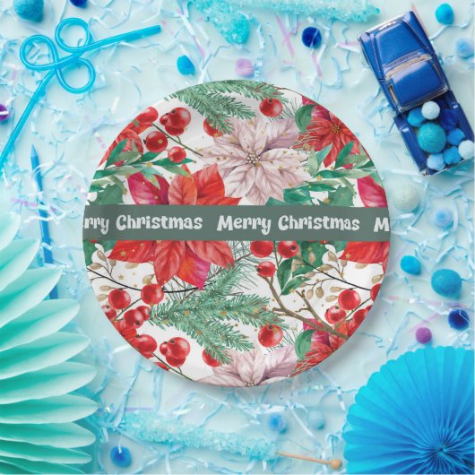 Weihnachts-Poinsettia-Design-Teller Pappteller (Party)