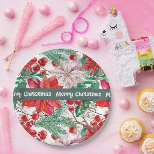 Weihnachts-Poinsettia-Design-Teller Pappteller (Party)