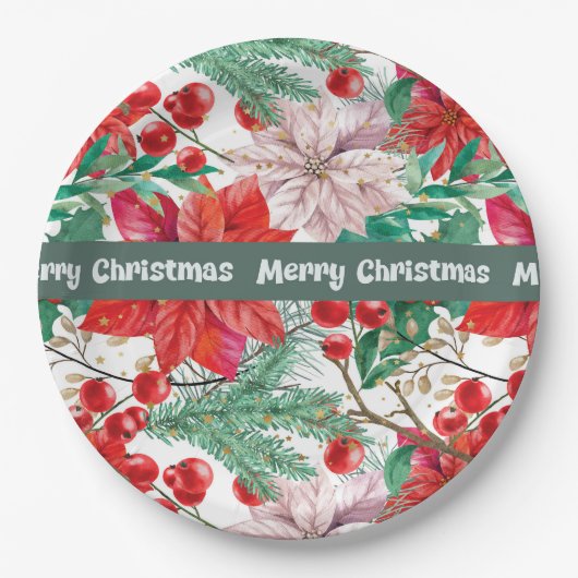 Weihnachts-Poinsettia-Design-Teller Pappteller (Vorderseite)