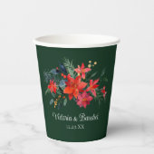 Weihnachts-Poinsettia Elegant Blumengrün Hochzeit Pappbecher (Vorderseite)
