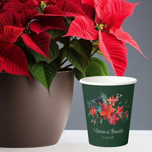 Weihnachts-Poinsettia Elegant Blumengrün Hochzeit Pappbecher