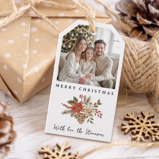 Weihnachts-Poinsettia-Foto Geschenkanhänger