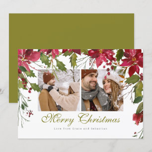 Weihnachts-Poinsettia-Foto Personalisiert Feiertagskarte