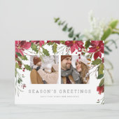 Weihnachts-Poinsettia-Foto Personalisiert Feiertagskarte (Stehend Vorderseite)