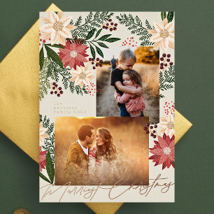 Weihnachts-Poinsettia-Fotocollage Rose Gold Folien Feiertagskarte