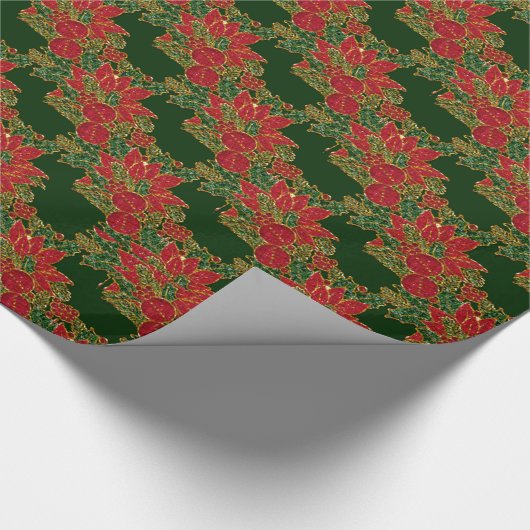 Weihnachts-Poinsettia-GIFT-WRAPPING-PAPIER Grün Geschenkpapier (Ecke)