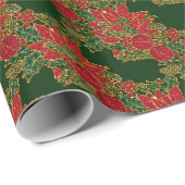 Weihnachts-Poinsettia-GIFT-WRAPPING-PAPIER Grün Geschenkpapier (Rolleneckpunkt)