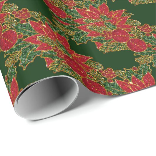 Weihnachts-Poinsettia-GIFT-WRAPPING-PAPIER Grün Geschenkpapier (Rolleneckpunkt)
