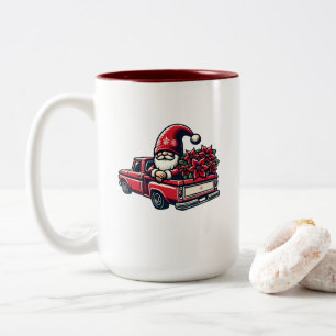 Weihnachts-Poinsettia-Gnome auf Red Lieferwagen LK Zweifarbige Tasse