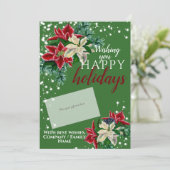 Weihnachts-Poinsettia Green Geschenkkartenhalter Feiertagskarte (Stehend Vorderseite)