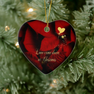 Weihnachts-Poinsettia-Herz-Foto-Ornament Keramik Ornament