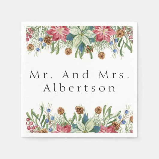 Weihnachts-Poinsettia-Hochzeit Custom Serviette (Vorderseite)