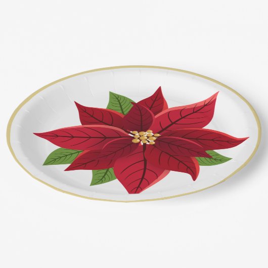 Weihnachts-Poinsettia Hochzeitspapier-Teller Pappteller (Schrägansicht)
