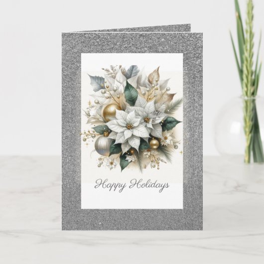 Weihnachts-Poinsettia mit Silberner Glitzer Feiertagskarte (Vorderseite)