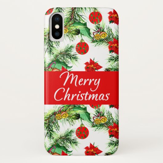 Weihnachts-Poinsettia-Muster iPhone X Hülle (Rückseite)