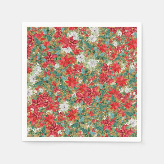 Weihnachts-Poinsettia-Musterpapier-Teller Serviette (Vorderseite)