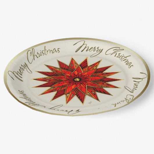 Weihnachts-Poinsettia-Teller Pappteller (Schrägansicht)