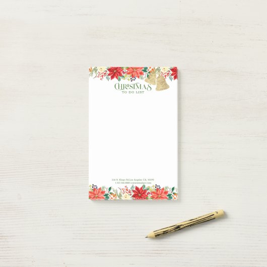 Weihnachts-Poinsettia und goldene Glocken-Grenze Post-it Klebezettel (Auf Schreibtisch)