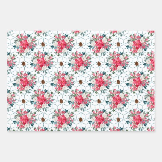 Weihnachts-Poinsettia und Kardinal-Roter Wrapping Geschenkpapier Set (Vorderseite 2)
