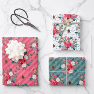 Weihnachts-Poinsettia und Kardinal-Roter Wrapping  Geschenkpapier Set