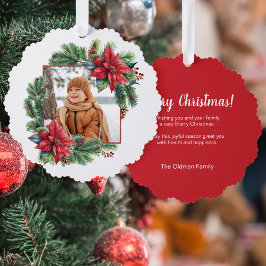 Weihnachts-Poinsettia und Pine-Foto Ornament Karte