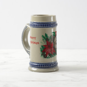 Weihnachts-Poinsettia-Welpen-Motiv-Becher Stein Bierglas