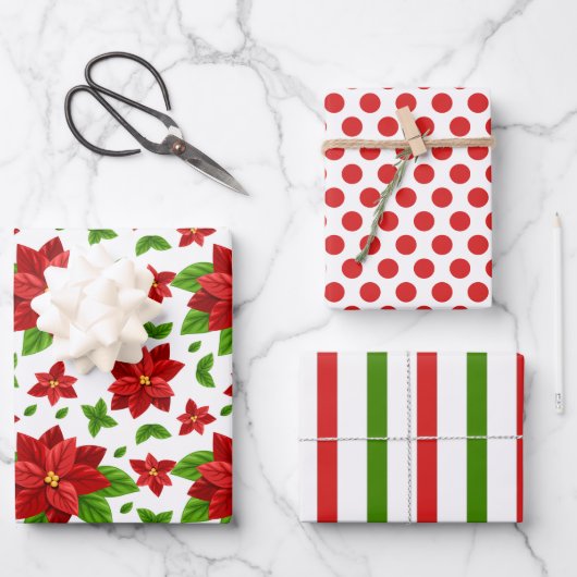 Weihnachts-Poinsettia-Wrapping Paper-Set Geschenkpapier Set (Vorderseite)