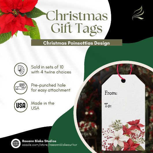 Weihnachts-Poinsettias-Design-Geschenk-Tag Geschenkanhänger