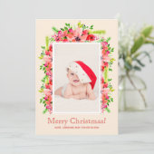 Weihnachts-Poinsettias-Foto Geburtshinweise Feiertagskarte (Stehend Vorderseite)