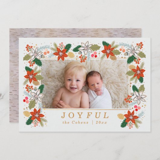 Weihnachts-Poinsettias & Pine Horizontale Fotokart Einladung (Vorne/Hinten)