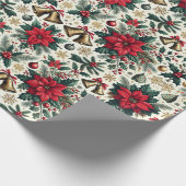 Weihnachts-Poinsettias und Bells-Muster Geschenkpapier (Ecke)