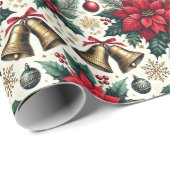 Weihnachts-Poinsettias und Bells-Muster Geschenkpapier (Rolleneckpunkt)