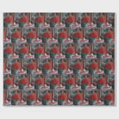 Weihnachts-Poinsettias und weiße Katze vor der Hau Geschenkpapier (Flach)