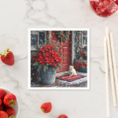 Weihnachts-Poinsettias und weiße Katze vor der Hau Serviette (Beispiel)
