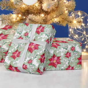 Weihnachts-Poinsettie Aquarell Handbemalt Geschenkpapier