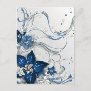 WEIHNACHTS-POINSETTIE BLAU / WEISS #1 FEIERTAGSPOSTKARTE