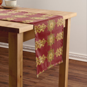 Weihnachts-Poinsettie Custom Rot Gold Streifen Großer Tischläufer