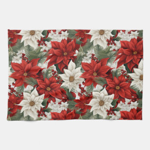 Weihnachts-Poinsettie – Florales Holiday-Design Geschirrtuch