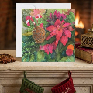 Weihnachts-Poinsettie Original-Aquarellmalerei Karte
