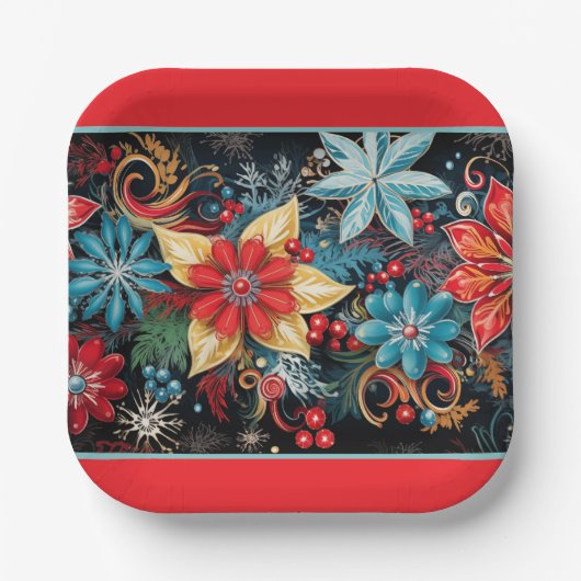 Weihnachts-Poinsettie Pappteller (Vorderseite)