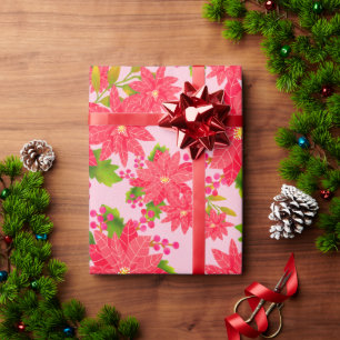 Weihnachts-Poinsettie Rosa Geschenkpapier