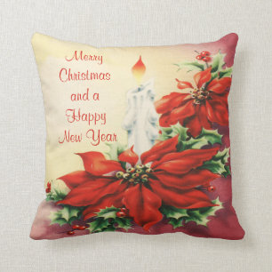 Weihnachts-Poinsettie und Kerzen-Wurfkissen Kissen