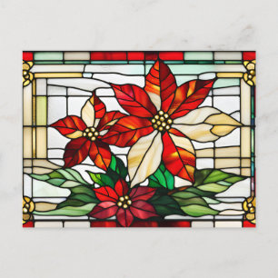 Weihnachts-Poinsettien-Blumen aus Buntglas Feiertagspostkarte
