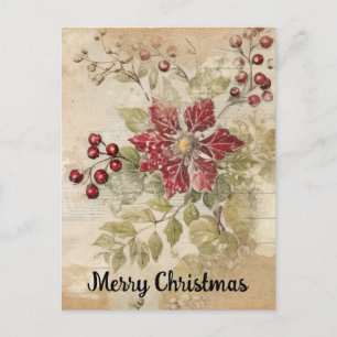 Weihnachts-Poinsettien-Blumen-Collage im Vintage-S Postkarte